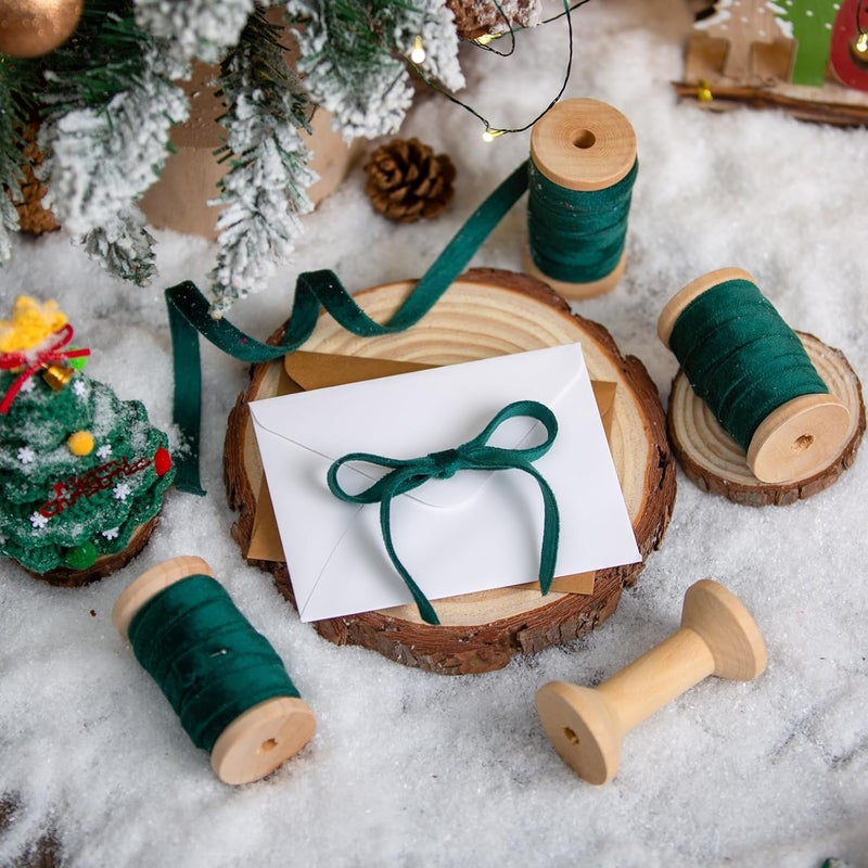 Garbendy Green Velvet Ribbon Set 3/8" Wide 3 Rolls * 5Yd Wooden Spool Fabric Trim for Christmas Decoration Handmade Craft Ornaments Gift Wrapping Decoration Party Wedding Arts Crafts - Image 3